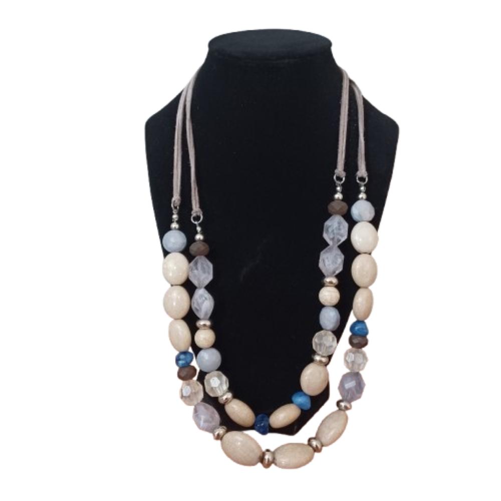 Elegant Multi-Color Two Stand Beaded Necklace Leather Strap Southwest Jewelery